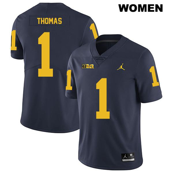Women's NCAA Michigan Wolverines Ambry Thomas #1 Navy Jordan Brand Authentic Stitched Legend Football College Jersey QG25K43VF